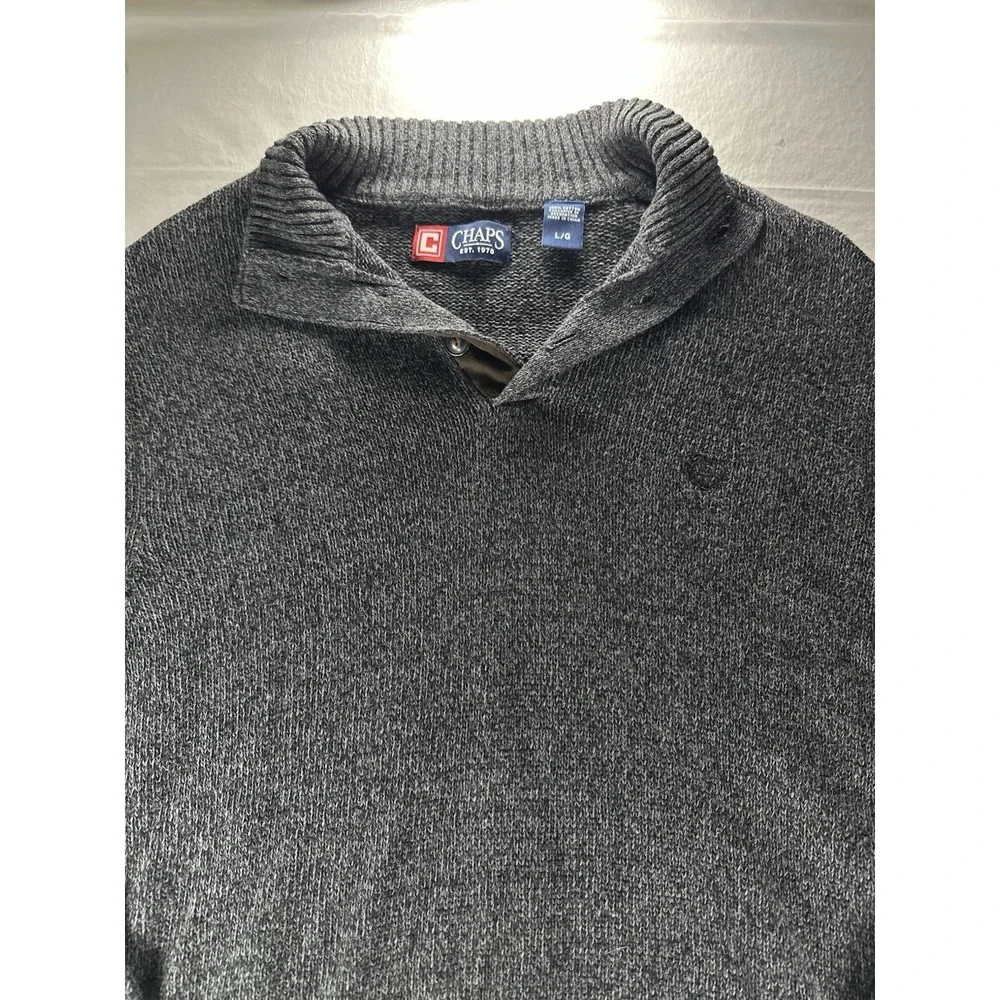 Chaps Ralph‎ Lauren Sweater Adult Small Gray Cotton Elbow Patch Mock Neck Mens